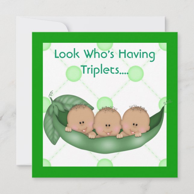 THREE PEAS IN A POD BABY SHOWER TRIPLET INVITES (Front)