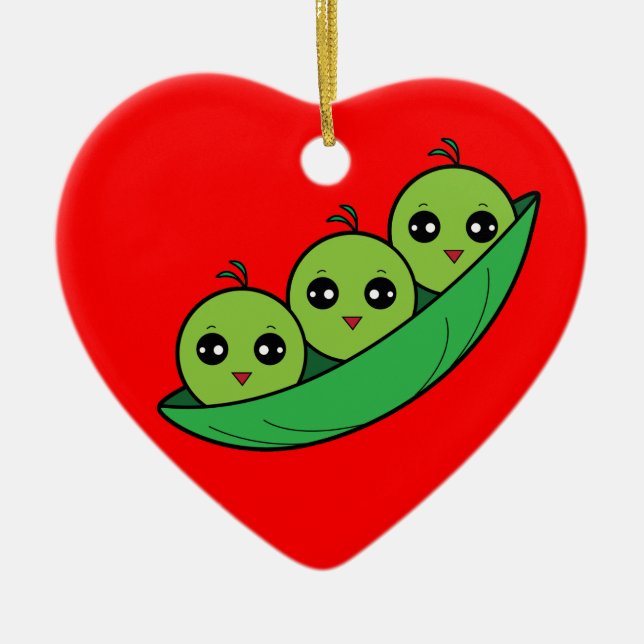 Three Peas in a Pod Ceramic Ornament (Front)