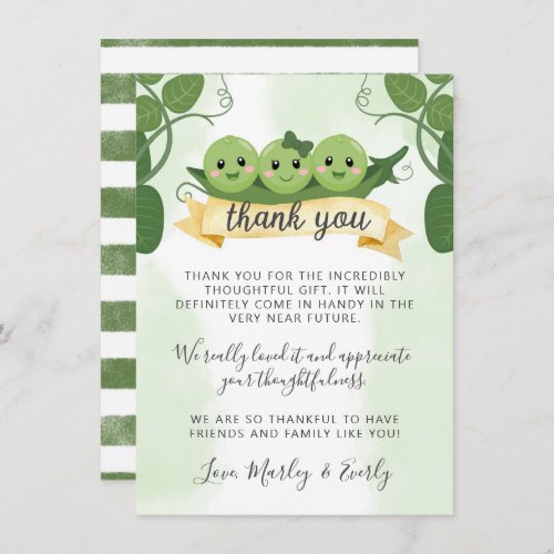 Three Peas In a Pod Thank You Card Note Triplets