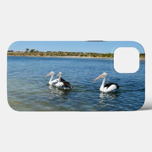 Three Pelicans Swimming, iPhone 13 Case  (Back (Horizontal))