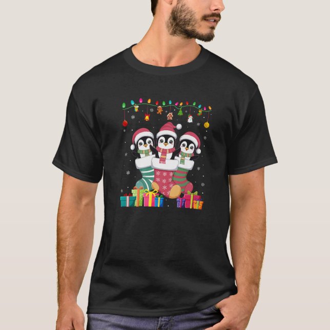 Three Penguin in Sock Funny Boys Girls Kids Christ T-Shirt (Front)