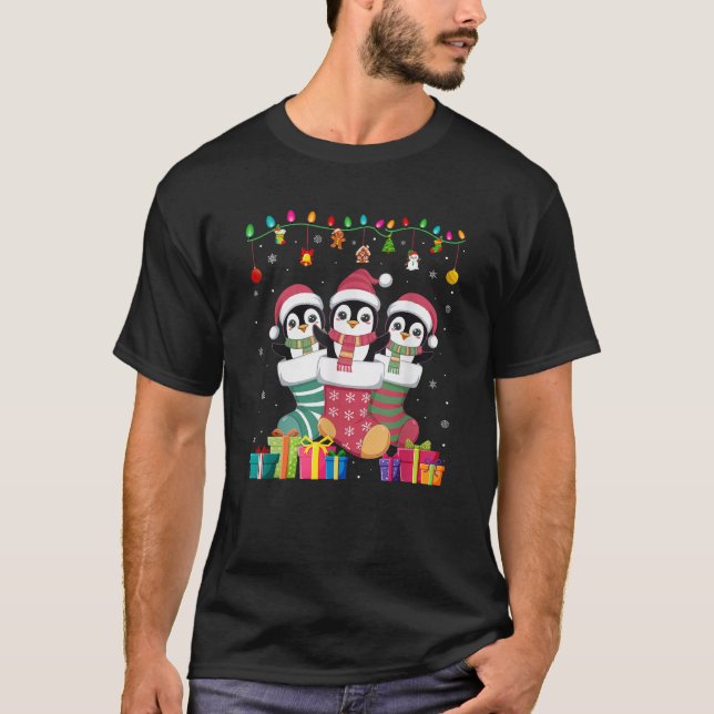 Three Penguin in Sock Funny Boys Girls Kids Christ T-Shirt (Front)