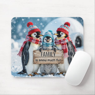 Three Penguins With a Wooden Sign Mouse Pad