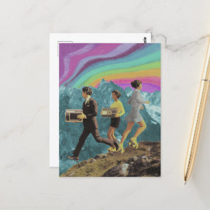 Three People on the Mountain Surreal Radios Skates Postcard