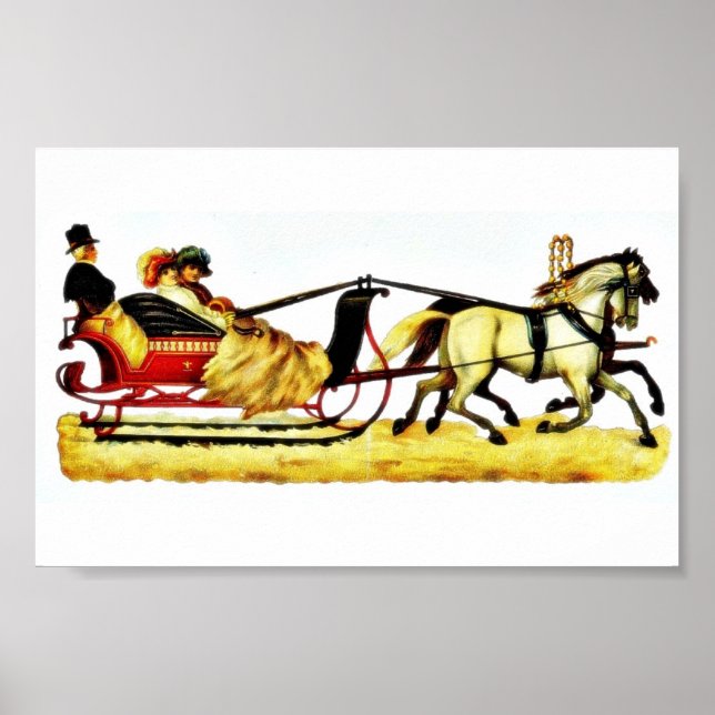 Three persons riding on a horse coach poster (Front)
