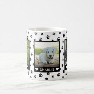 Three Pet Photos Names Black Paw Prints Custom Coffee Mug