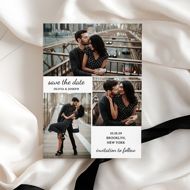Three Photo and Modern Script Wedding Save The Date (Creator Uploaded)