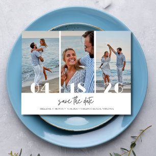 Three Photo Beach Wedding Save the Date Announcement Postcard