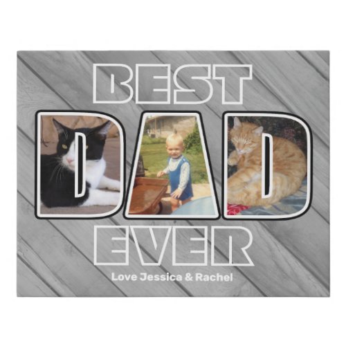 Three Photo Best Dad Ever Custom Name Faux Canvas Print