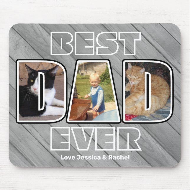 Three Photo Best Dad Ever Custom Name Faux Mouse P Pad (Front)