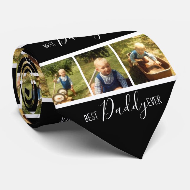 Three Photo Best Daddy Ever Neck Tie (Rolled)