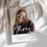 Three Photo Birthday Invitation<br><div class="desc">A simple Third Birthday invitation featuring your photo and the word 'three' over the top in a calligraphy style font. Please note that the 'three' text cannot be edited but you can edit the rest of the text in the design and add your own photo. Be sure to send the...</div>