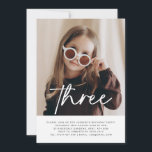 Three Photo Birthday Invitation<br><div class="desc">A simple Third Birthday invitation featuring your photo and the word 'three' over the top in a calligraphy style font. Please note that the 'three' text cannot be edited but you can edit the rest of the text in the design and add your own photo. Be sure to send the...</div>