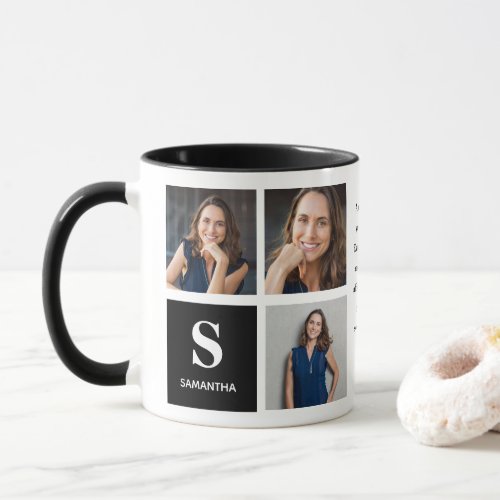 Three Photo Black Monogram Mug