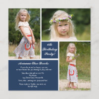 Three Photo Blue & White Invitation