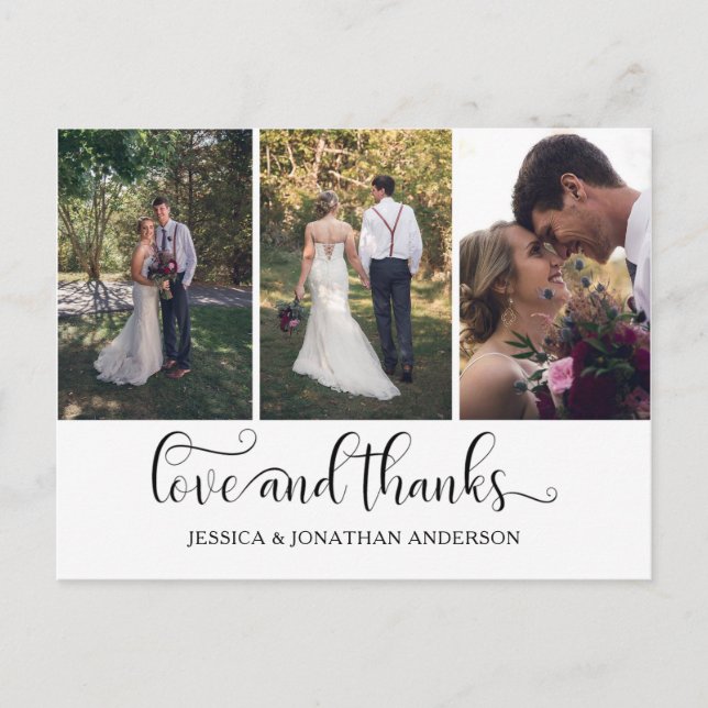 Three-Photo Calligraphy Script Thank You | Postcard (Front)