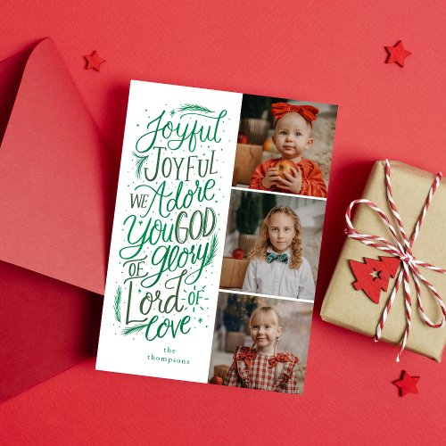 Three Photo Christmas Card Forest Green Pine