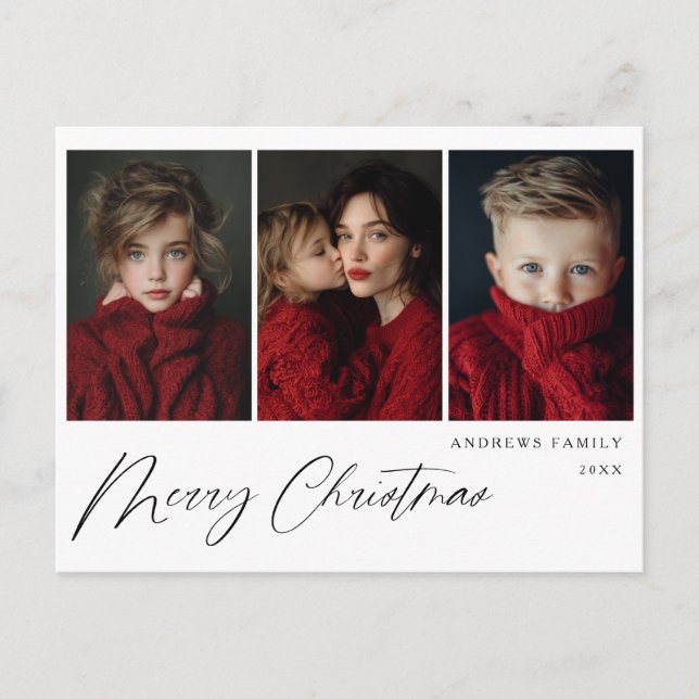 Three photo Christmas Holiday Design Postcard (Front)