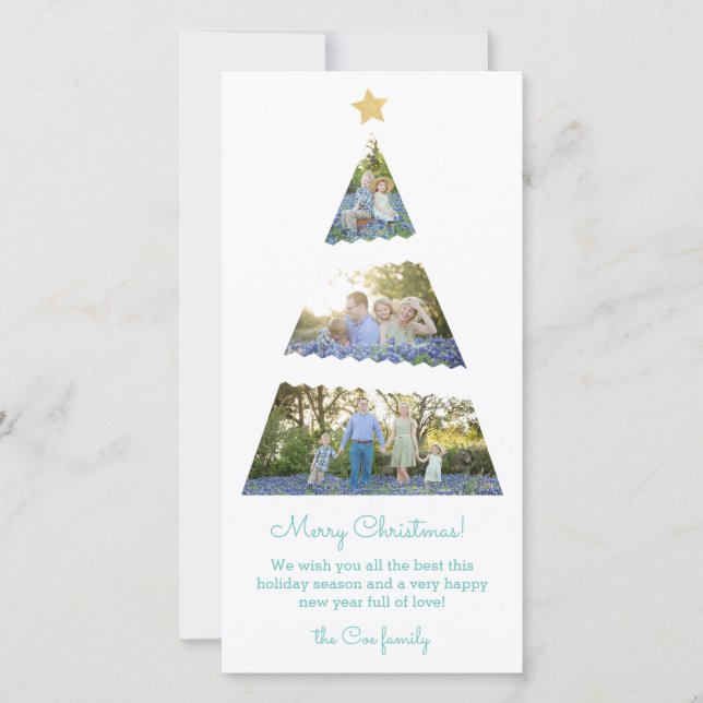 Three Photo Christmas Tree Skinny Holiday Card (Front)