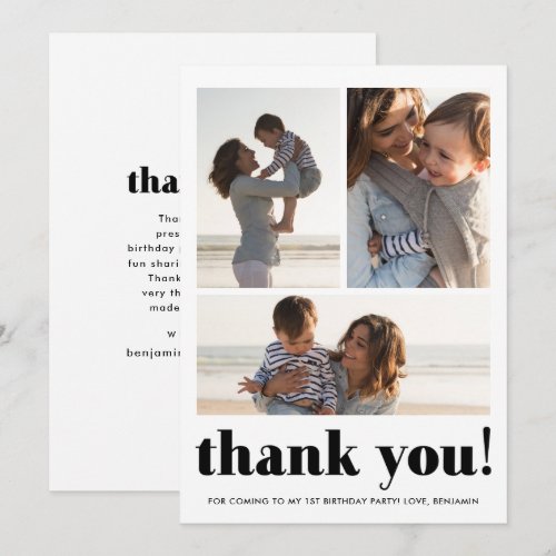 Three Photo Collage Birthday Party Thank You