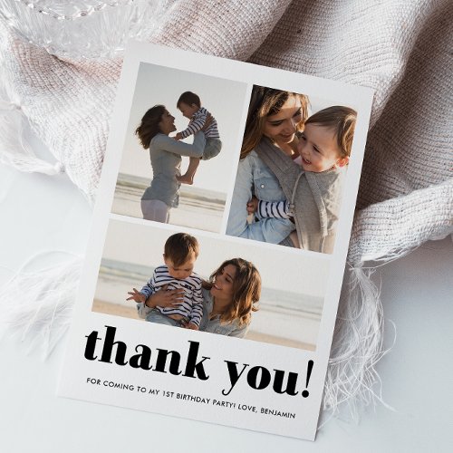 Three Photo Collage Birthday Party Thank You Card