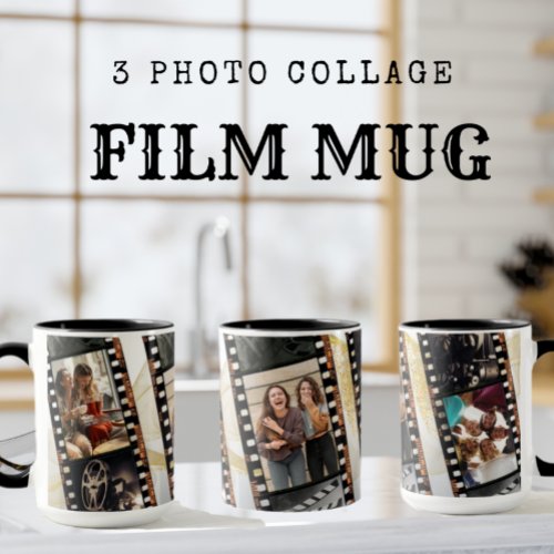 Three Photo Collage Black and Gold Film Movie Mug