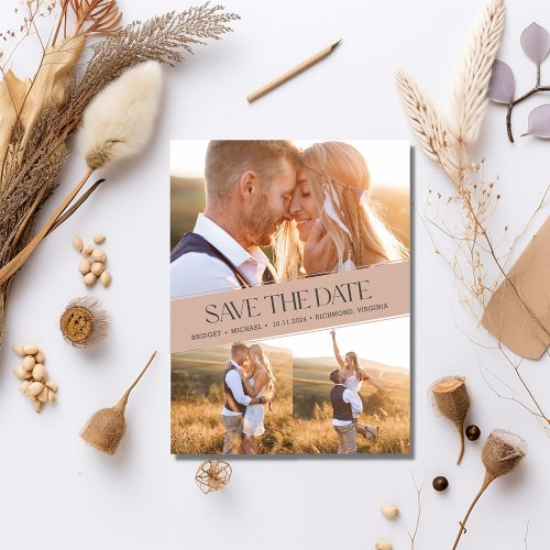 Three Photo Collage Boho Wedding Save the Date Announcement Postcard