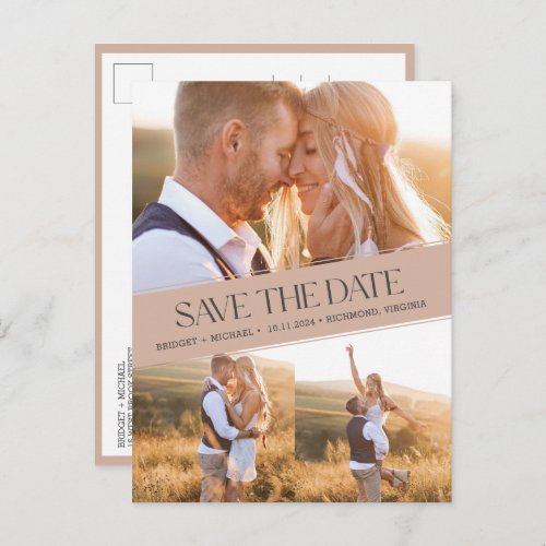 Three Photo Collage Boho Wedding Save the Date Announcement Postcard