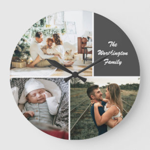Three Photo Collage Custom Large Clock