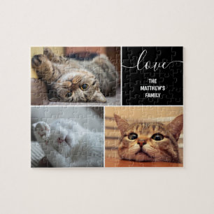 Three photo collage cute cats personalized jigsaw puzzle
