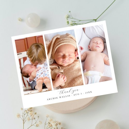 Three Photo Collage Elegant Script Baby Shower Postcard