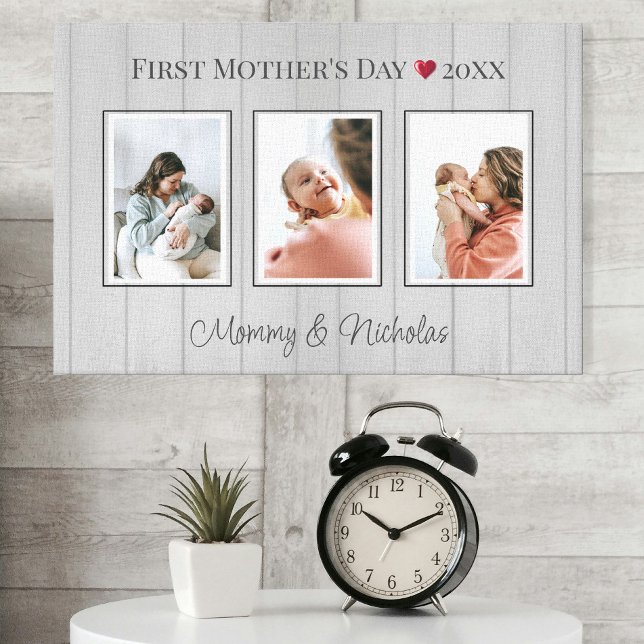 Three Photo Collage First Mothers Day Canvas Print (Three Photo Collage First Mothers Day Canvas Print)
