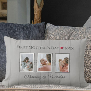 Three Photo Collage First Mothers Day Lumbar Pillow