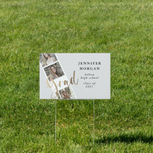 three photo collage gold graduation photo sign