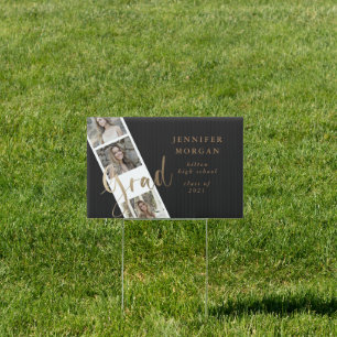 three photo collage gold graduation photo sign
