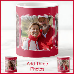 Three Photo Collage Modern Red C81 & White Mother  Coffee Mug