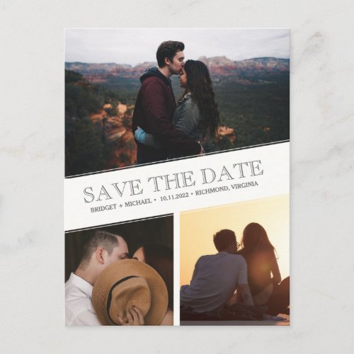 Three Photo Collage Modern Save the Dates Announcement Postcard