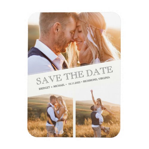 Three Photo Collage Modern Wedding Save the Date Magnet