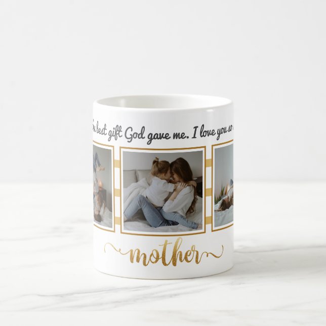 Three Photo Collage Mother's Day Gift Mug (Center)