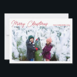 Three Photo Collage Red Script Merry Christmas Holiday Card<br><div class="desc">This simple and modern double-sided Merry Christmas holiday card features a template for three photos plus fully editable text so you can choose your favorite greeting.</div>