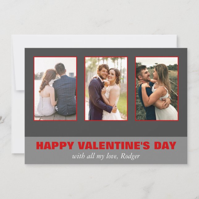 Three Photo Collage Valentine's Day Holiday Card (Front)