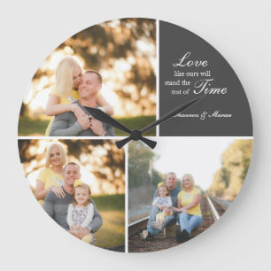 Three Photo Collage Wedding Custom Large Clock