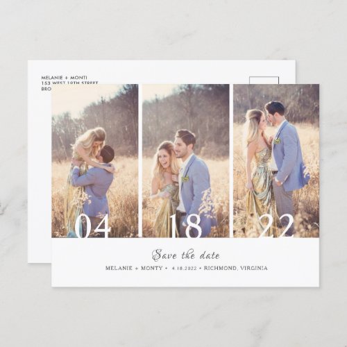 Three Photo Collage Wedding Save the Date Announcement Postcard