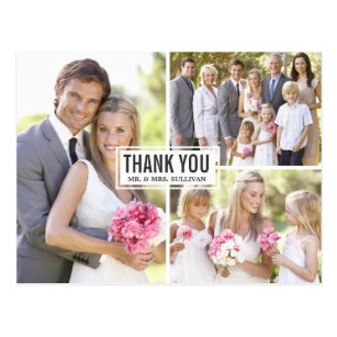 Vintage Wedding Postcards Three Photo Collage Wedding Thank You Postcard