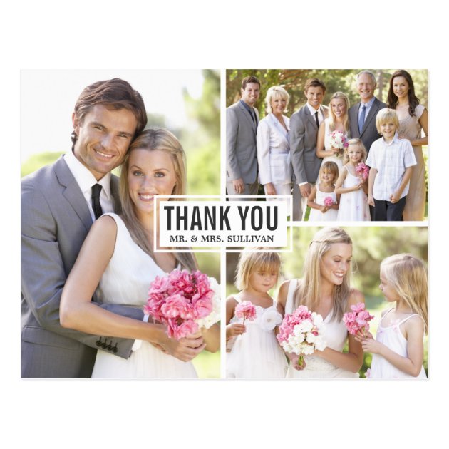 Three Photo Collage Wedding Thank You Postcard