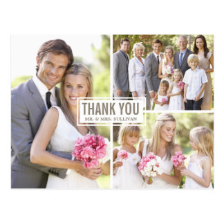Three Photo Collage Wedding Thank You Postcard