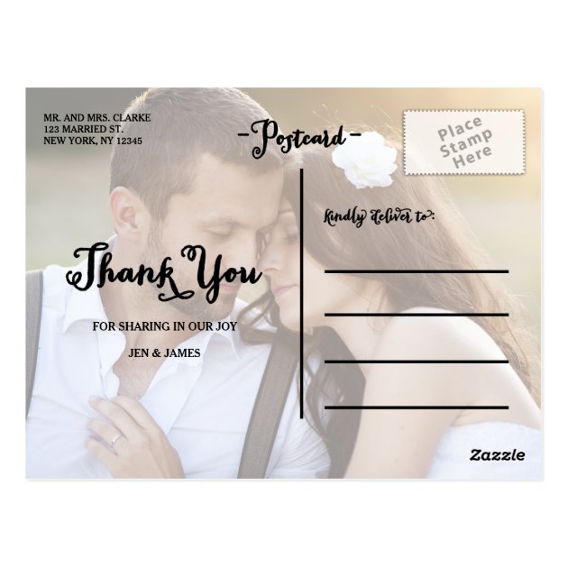 Three Photo Collage Wedding Thank You Postcard