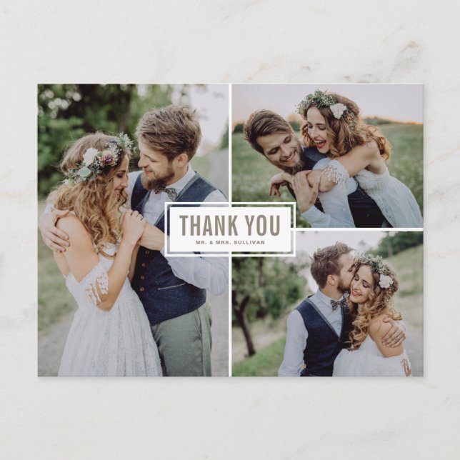 Three Photo Collage Wedding Thank You Postcard (Front)
