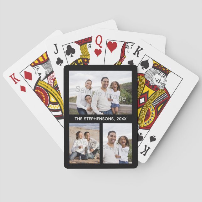 Three Photo Family/Pet Collage Keepsake Gift Poker Cards (Back)