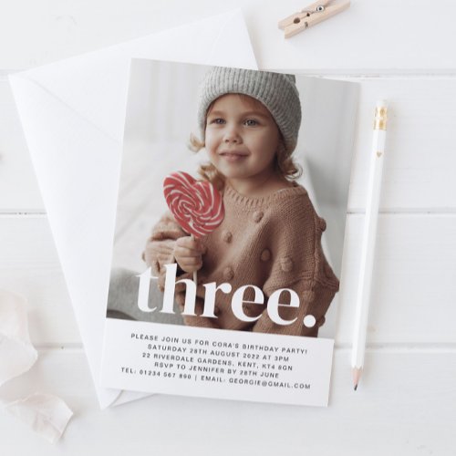 Three Photo First Birthday Invitation 